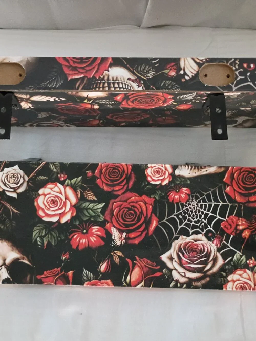 NEW Pair Handmade Matching Red & Black Skulls, Spider Webs,& Roses Shelves